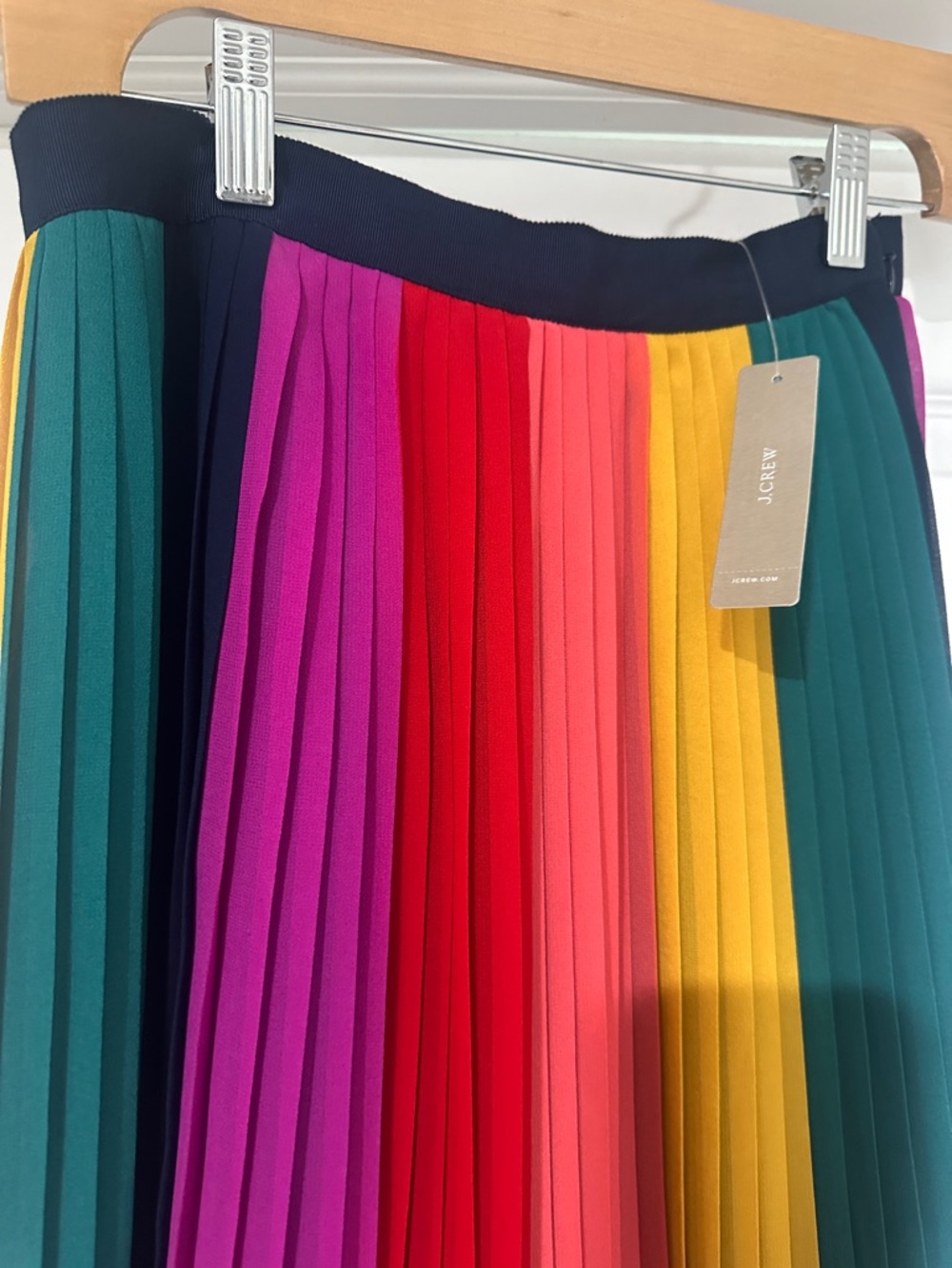 J. Crew Multi-Color Pleated Midi Skirt - Purple, Red, Yellow, Green, Navy - Picture 2 of 2